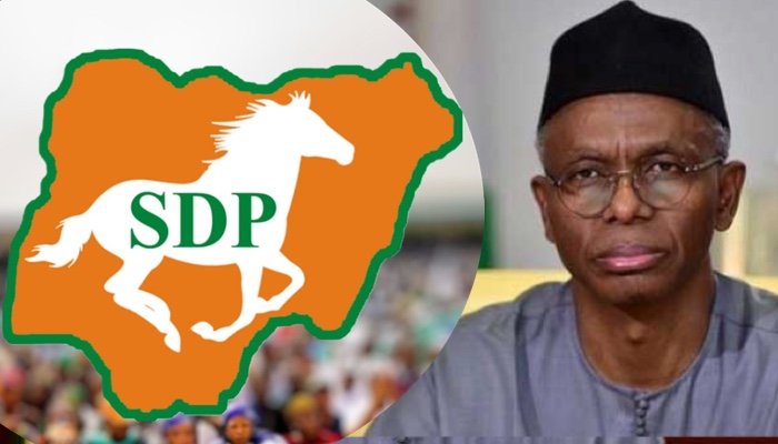 El-Rufai-SDP El-Rufai pictured beside the Social Democratic Party (SDP) logo, highlighting his affiliation with the party.