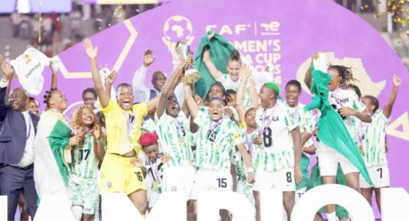 Super-Falcons Super Falcons celebrating their WAFCON 2024 victory with the trophy.