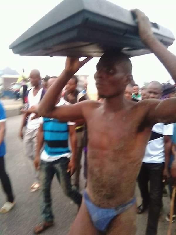 Young boy caught stealing keyboard Angry youths parade a young boy naked in the street after he was caught stealing a church keyboard.
